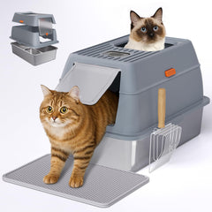 Fitrobust stainless steel litter box front view with dual-entry for flexible use.