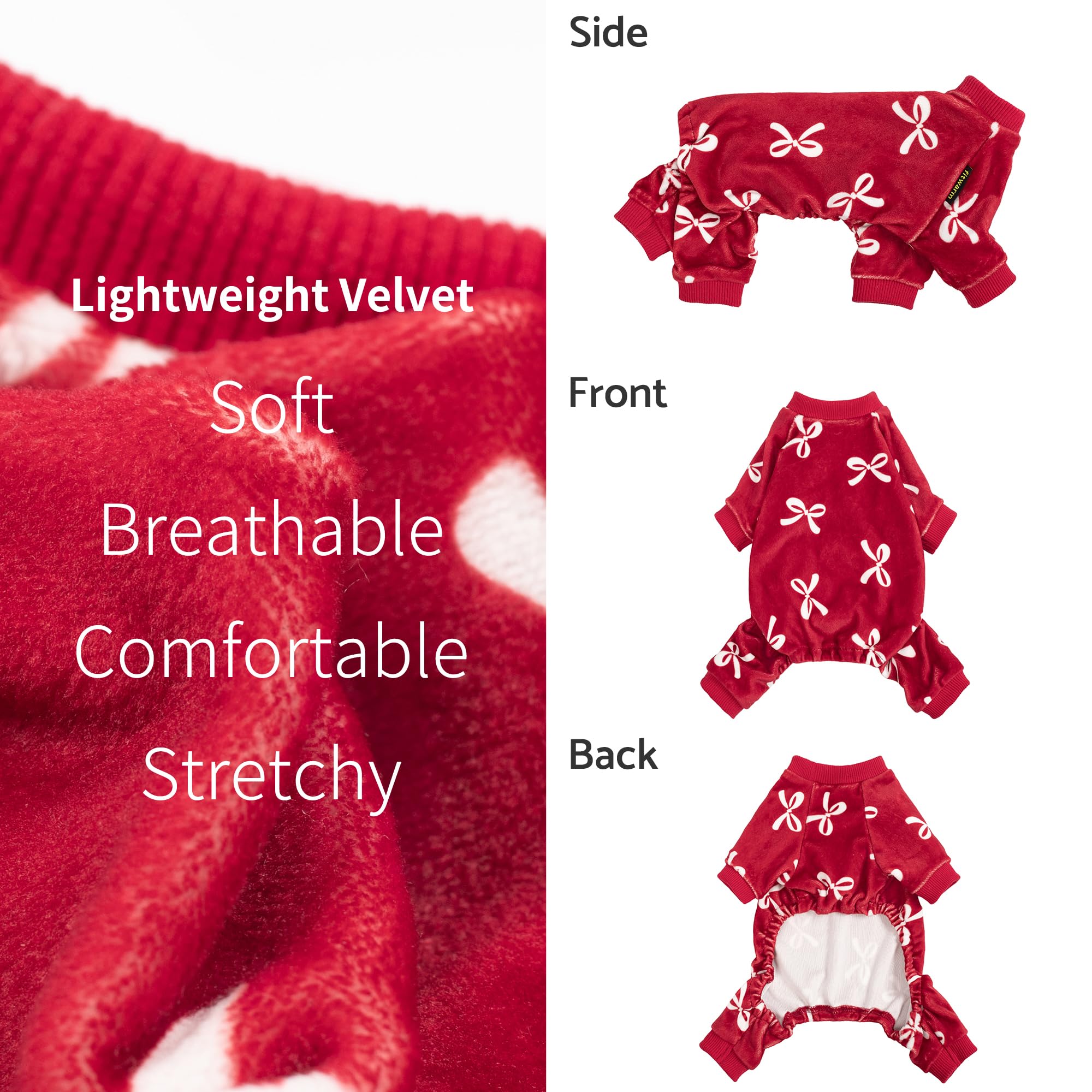 Fitwarm Bowknot Dog Pajamas burgundy print is perfect for holiday photos