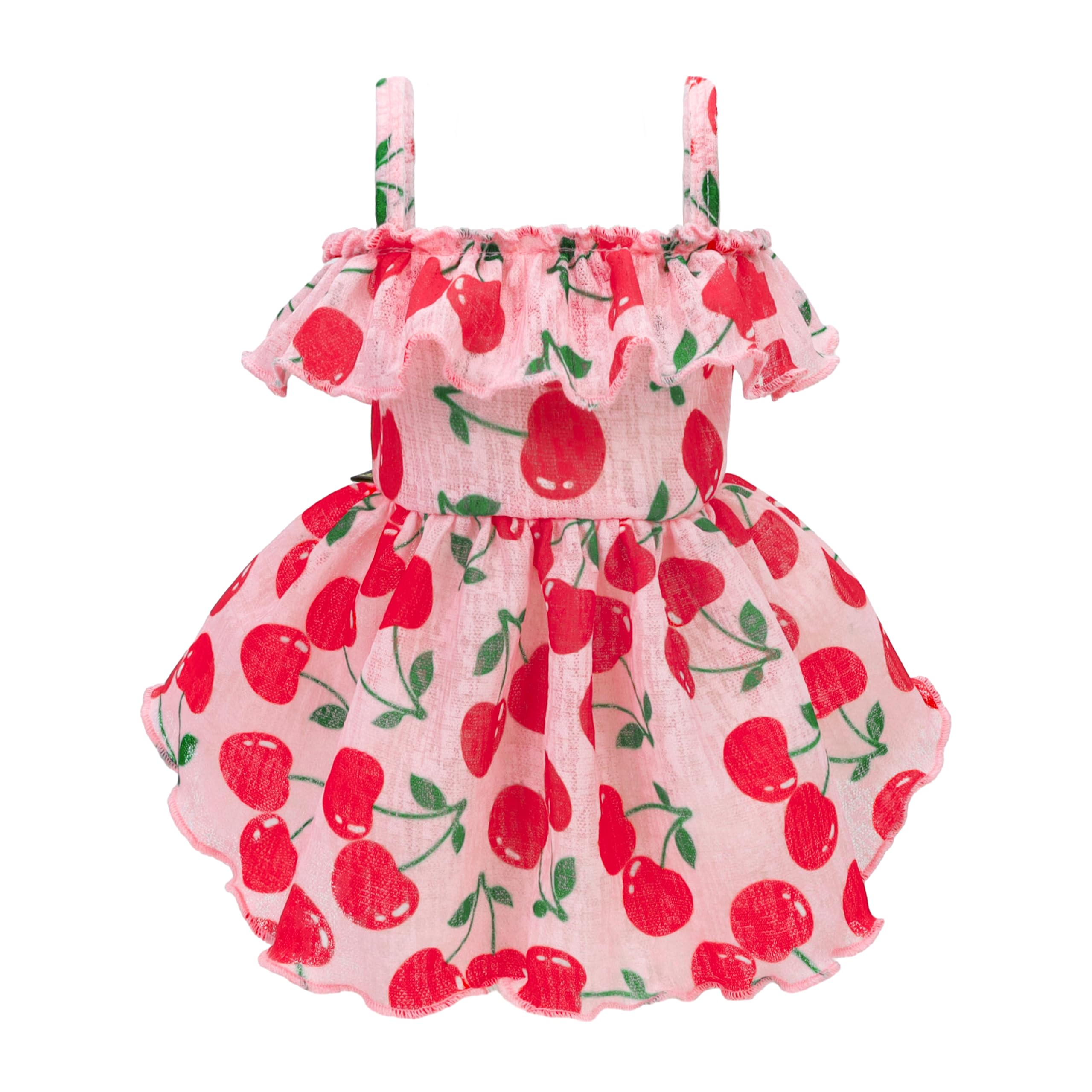 Fitwarm Cherry Dress back view offers a breezy, summer-ready look for small dogs.