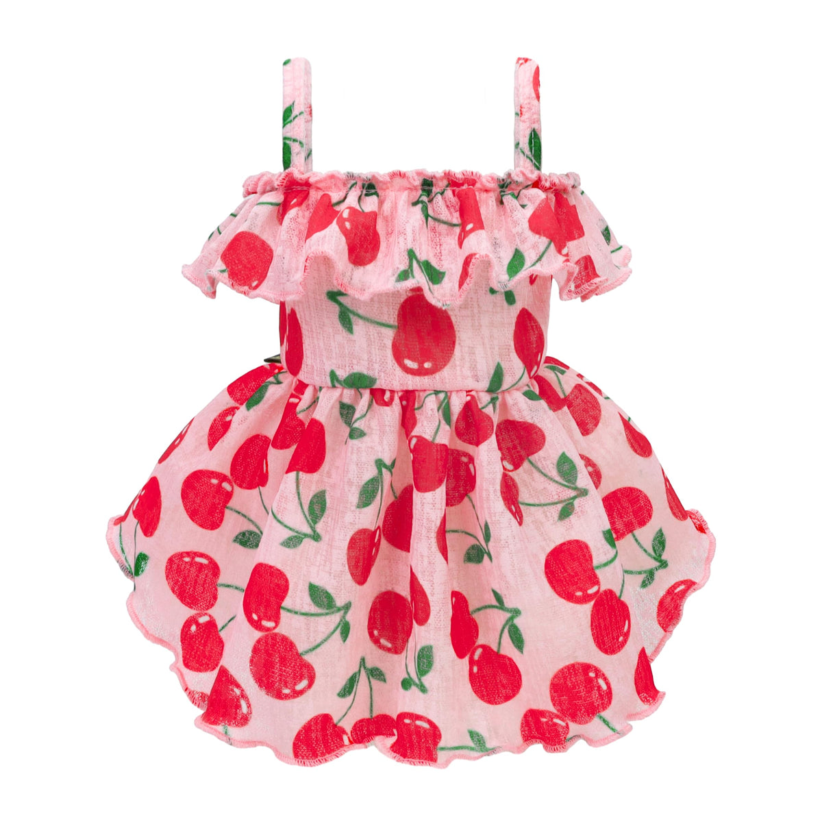 Fitwarm Cherry Dress back view offers a breezy, summer-ready look for small dogs.