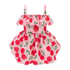 Fitwarm Cherry Dress back view offers a breezy, summer-ready look for small dogs.