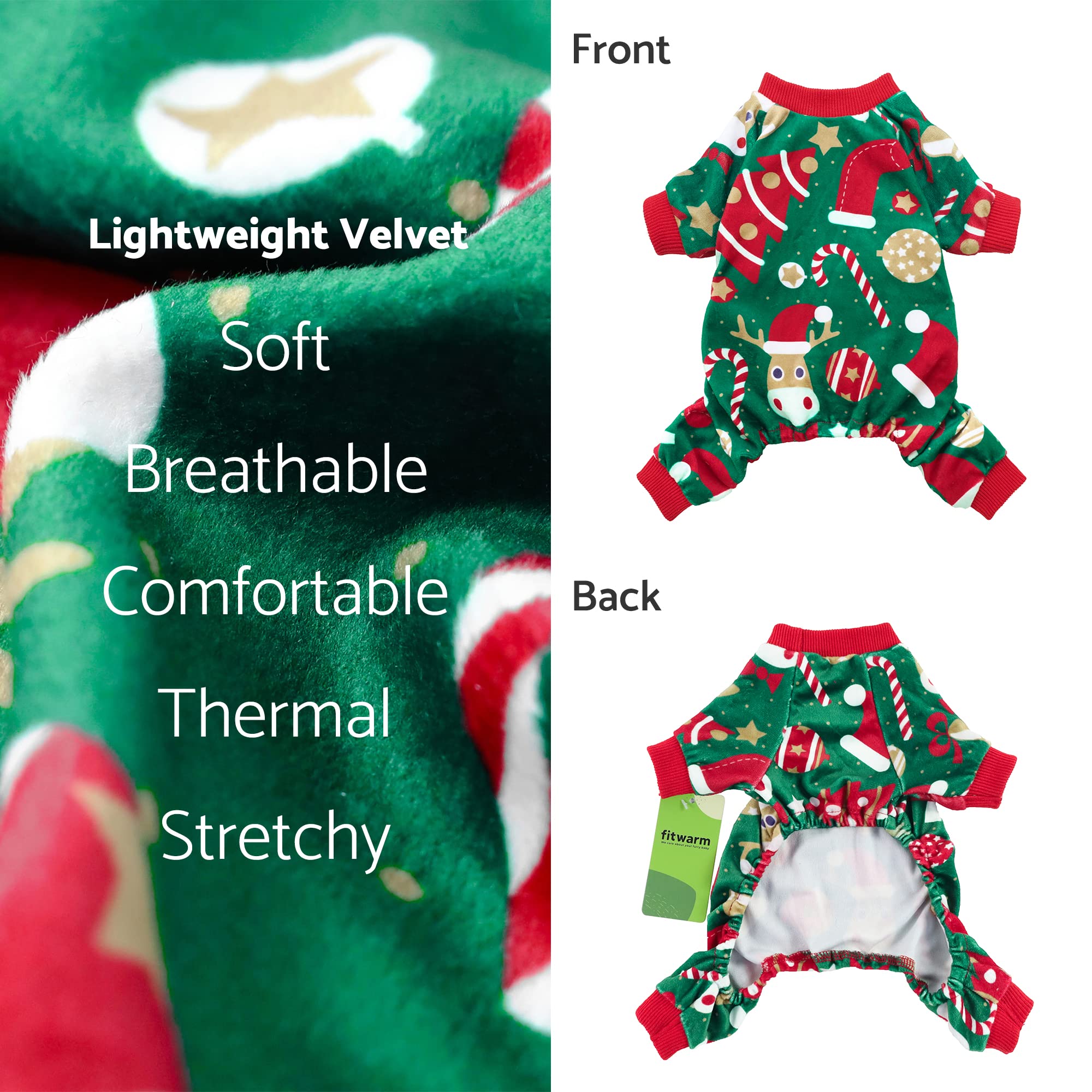 Fitwarm Christmas dog pajamas pullover design enables easy dressing.