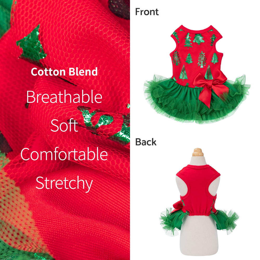 Fitwarm Christmas Tree Dress fabric detail closeup on soft top