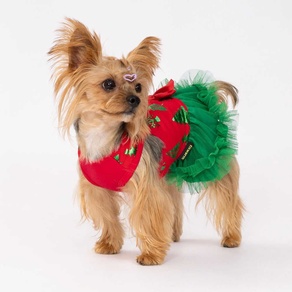 Fitwarm Christmas Tree Dress green tulle skirt detail for holiday volume