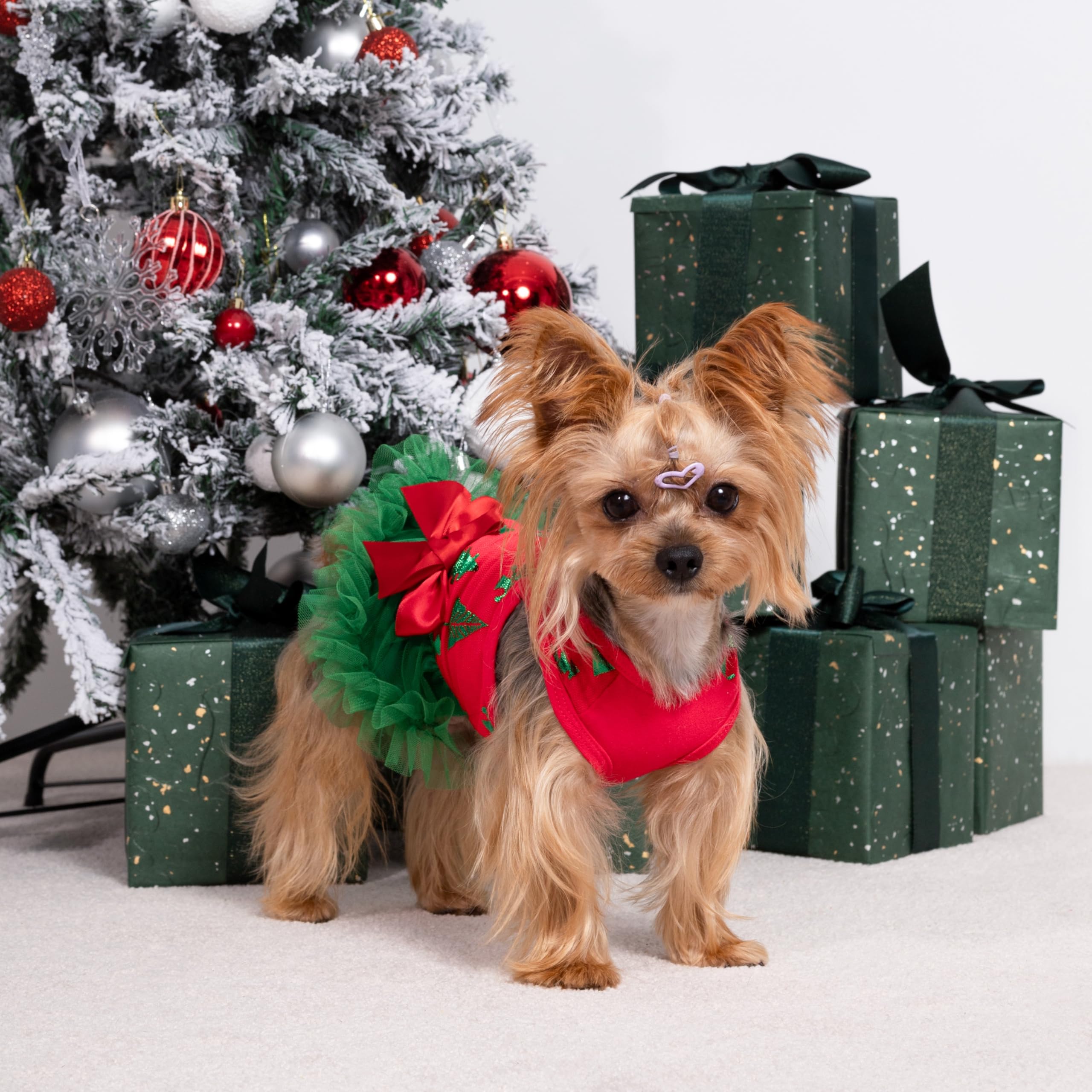 Fitwarm Christmas Tree Dress satin bow detail adds chic charm