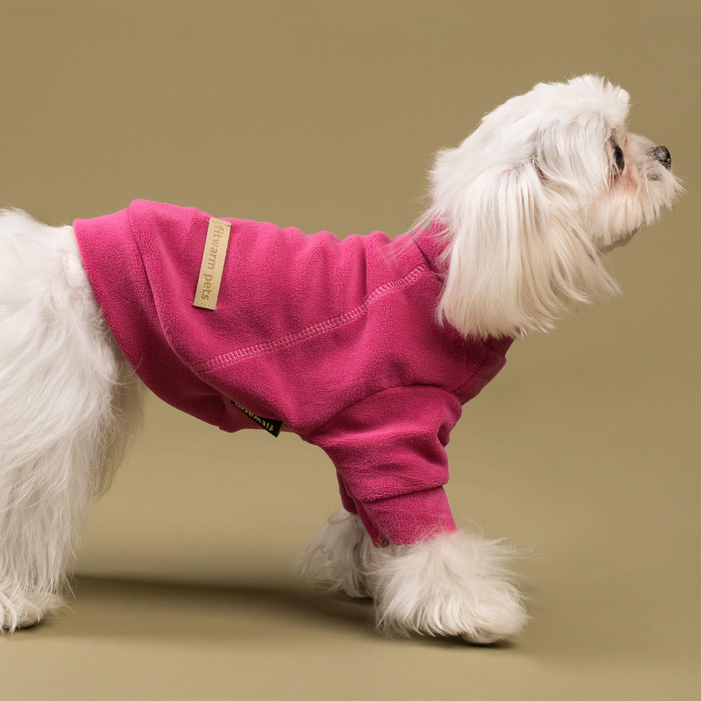 Fitwarm Classic Fleece Dog Sweater rose side view demonstrates flexible comfort