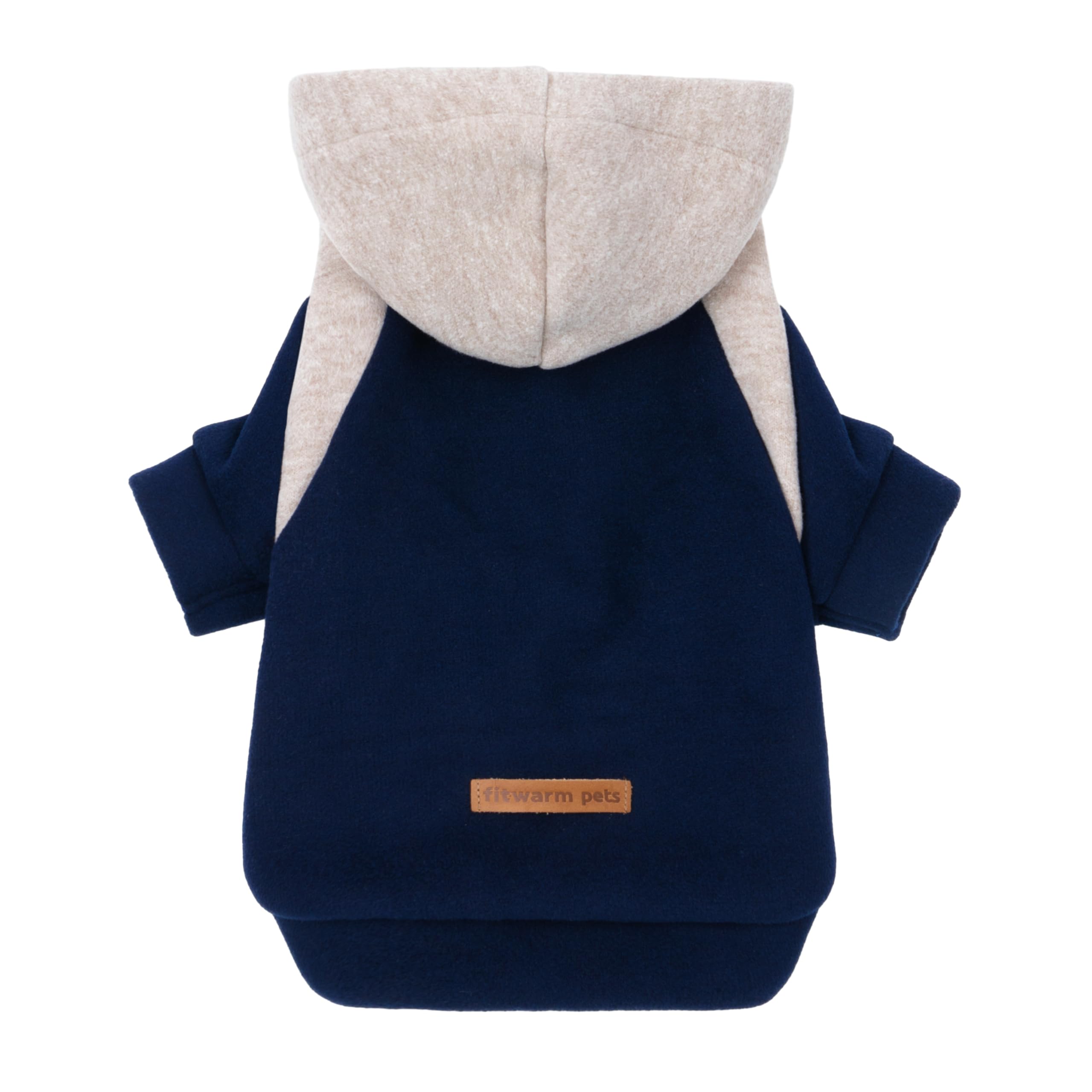Fitwarm color block dog hoodie in midnight blue and beige front view for daily walks.