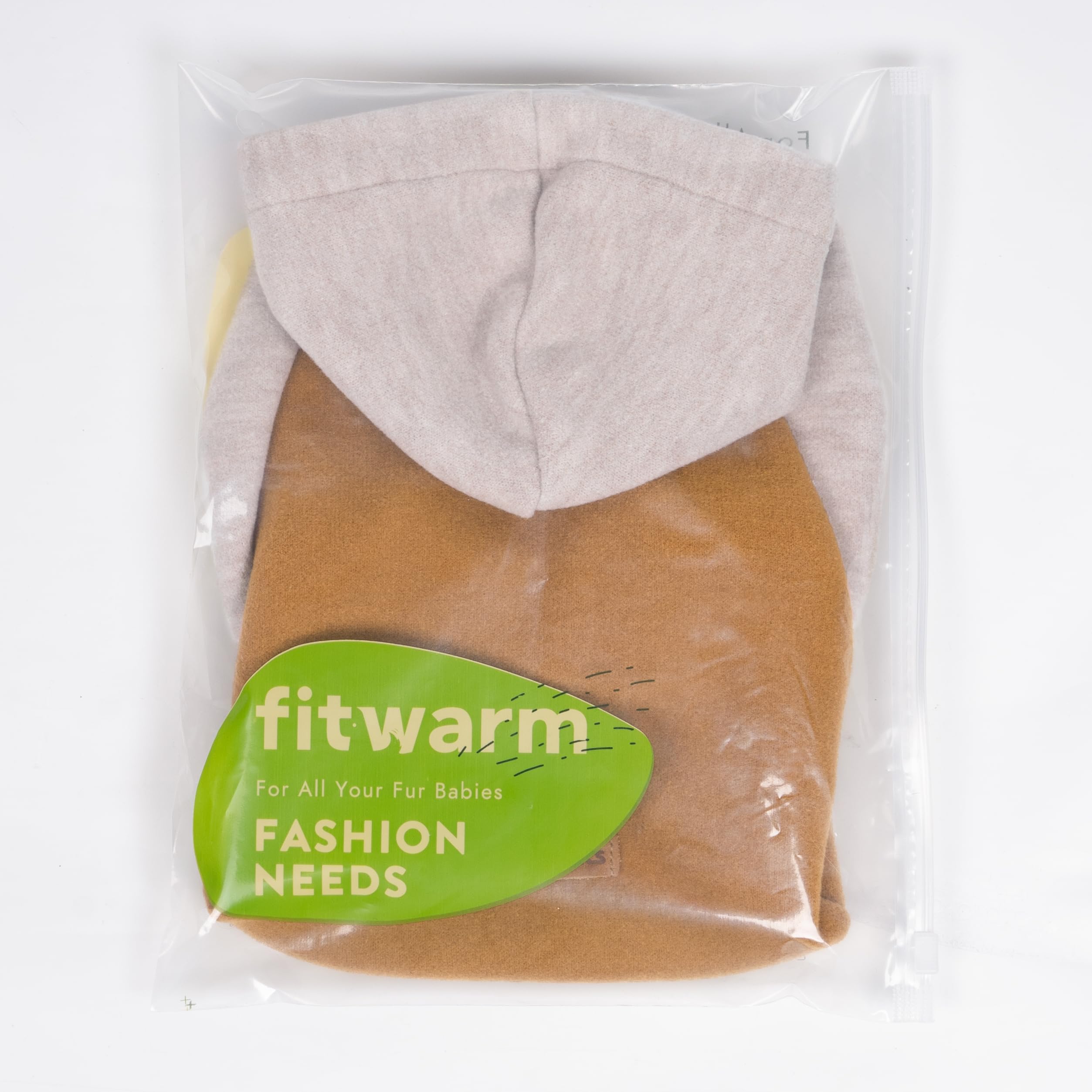Fitwarm Color Block Dog Hoodie packaging shot shows easy-to-store apparel for travel.