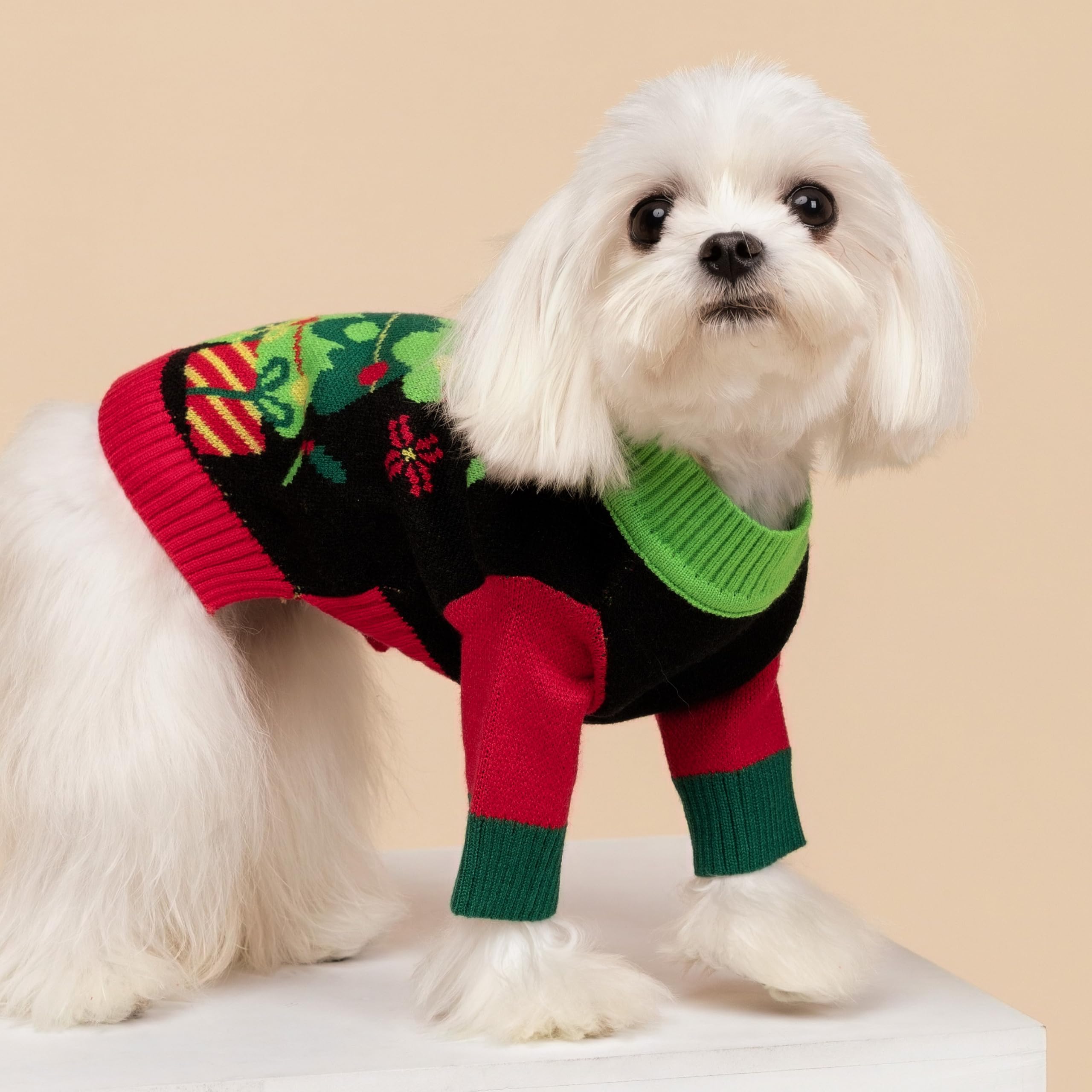 Fitwarm Cozy Dog Christmas Sweater side view shows flexible movement for comfortable wear