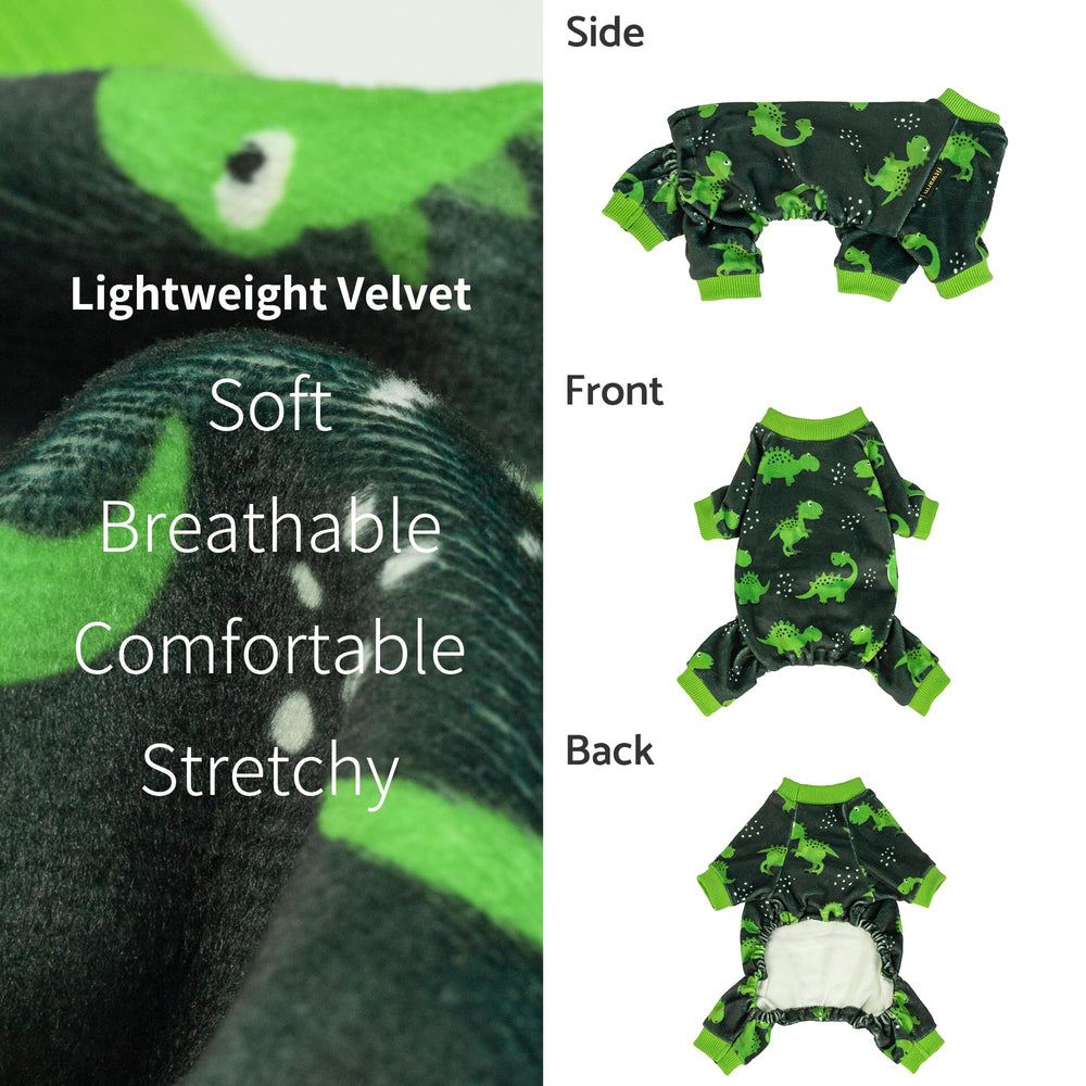 Fitwarm dinosaur dog fleece pajamas ribbed neckline enhances snugness and warmth