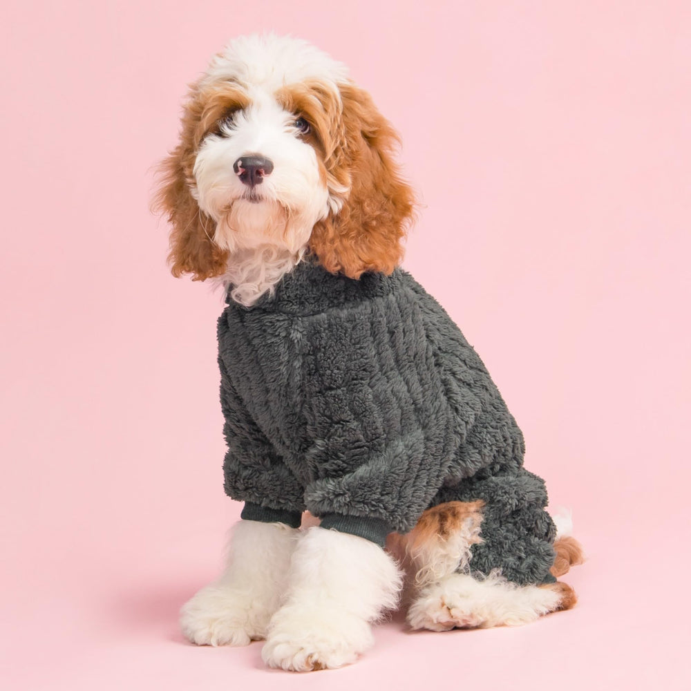 Fitwarm fuzzy dog pajamas back view with feet for full-body coverage