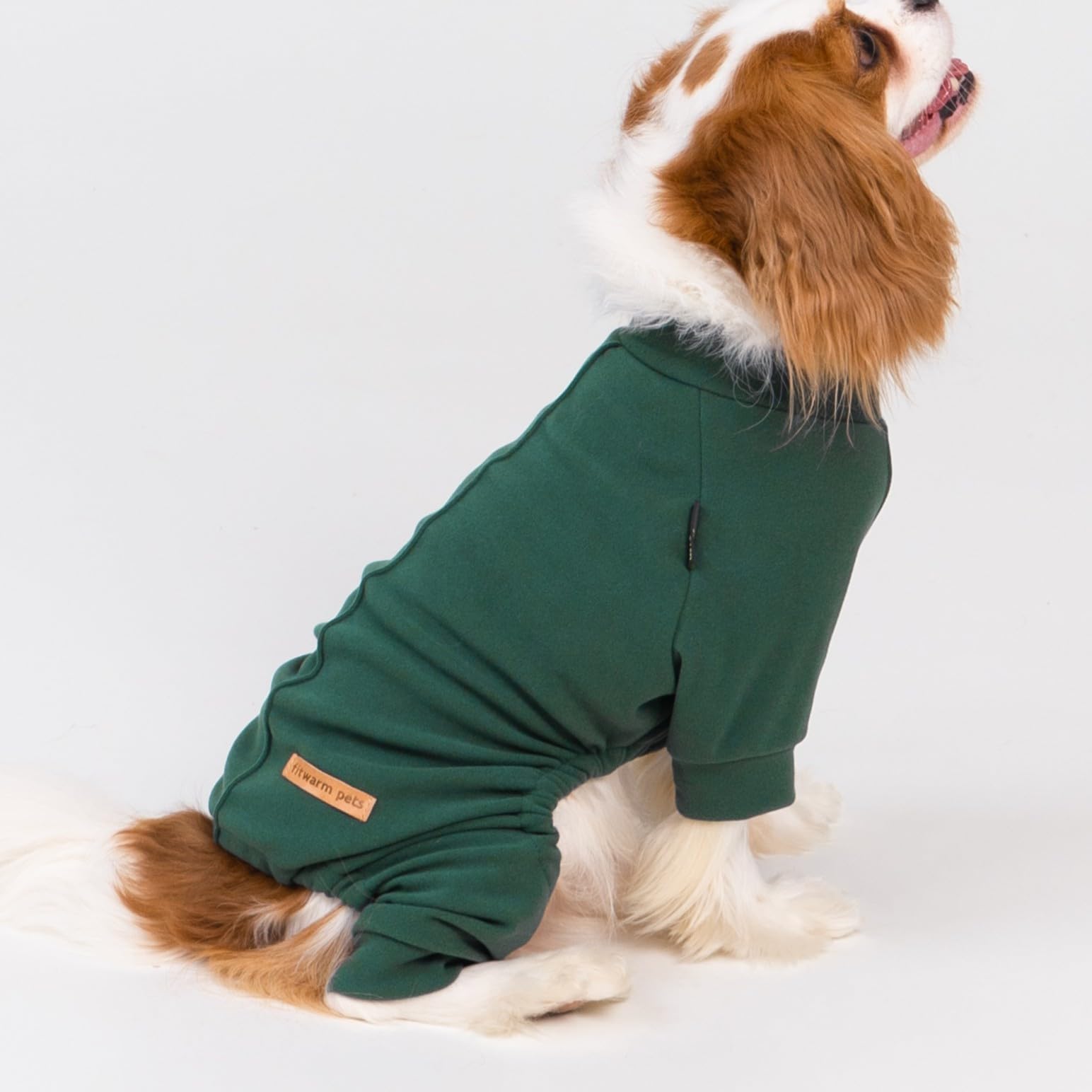 Fitwarm dog pajamas close-up shows soft fleece material and flexible fit