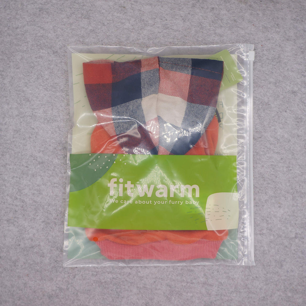 Fitwarm dog plaid shirt orange small pose for photos emphasizes stylish, photogenic pet apparel.