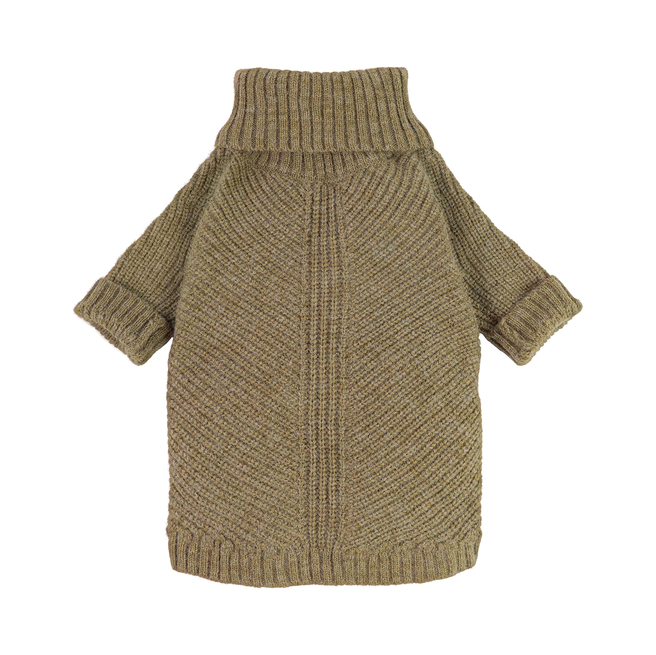 Fitwarm dog sweater sage-green turtleneck closeup highlights cozy neck warmth.