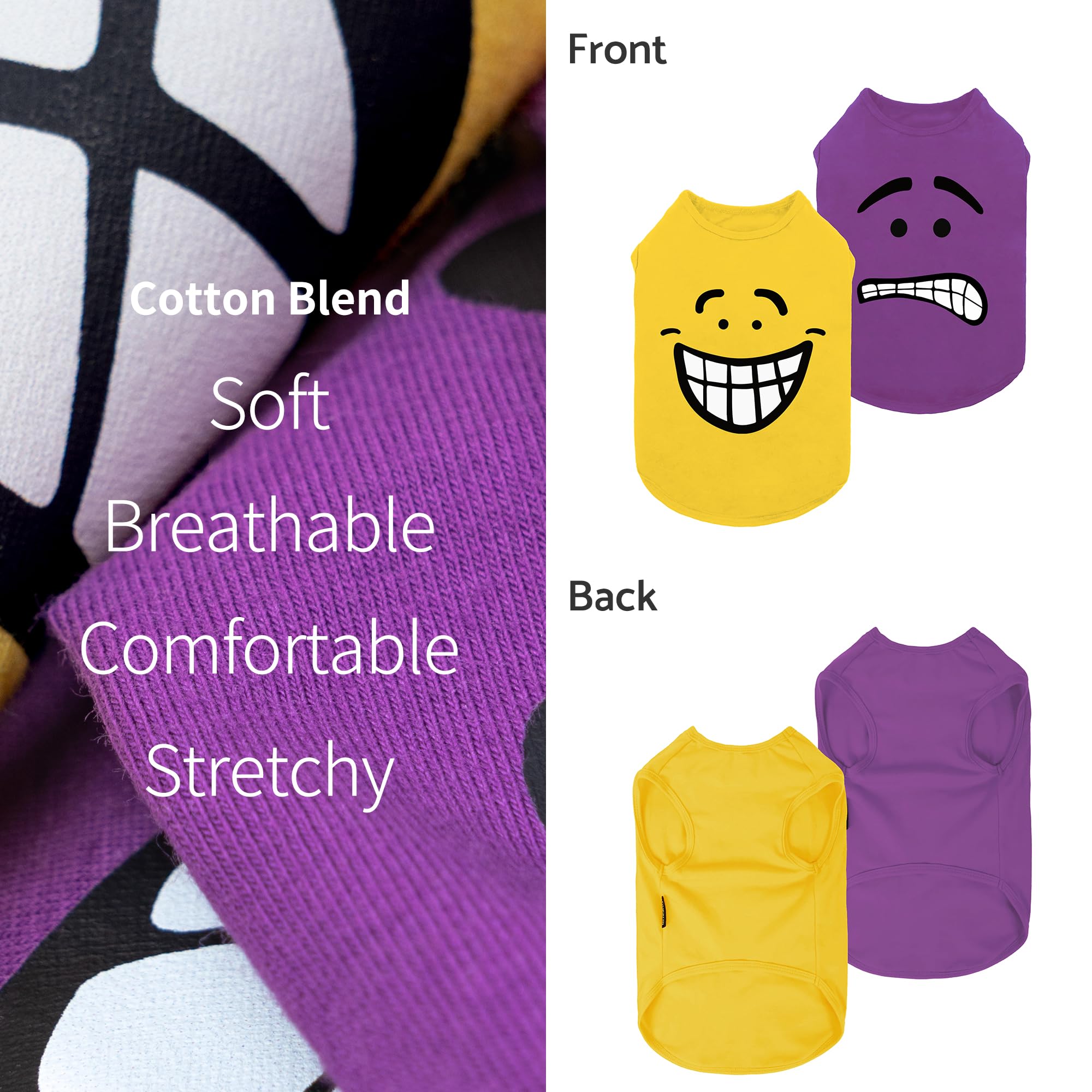 Fitwarm camisetas en amarillo y morado, expresiones brillantes para tu perro.