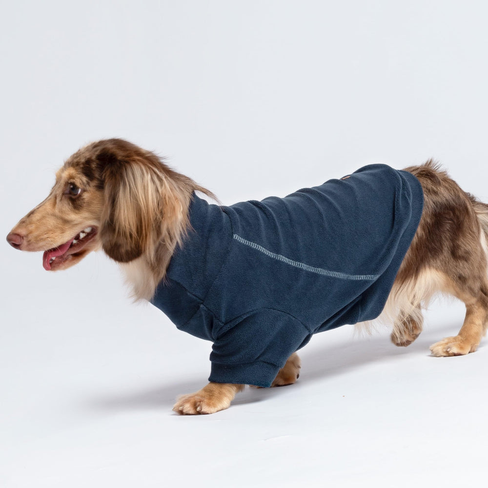 Fitwarm fleece sweater grey side angle emphasizes flexible movement and comfort.