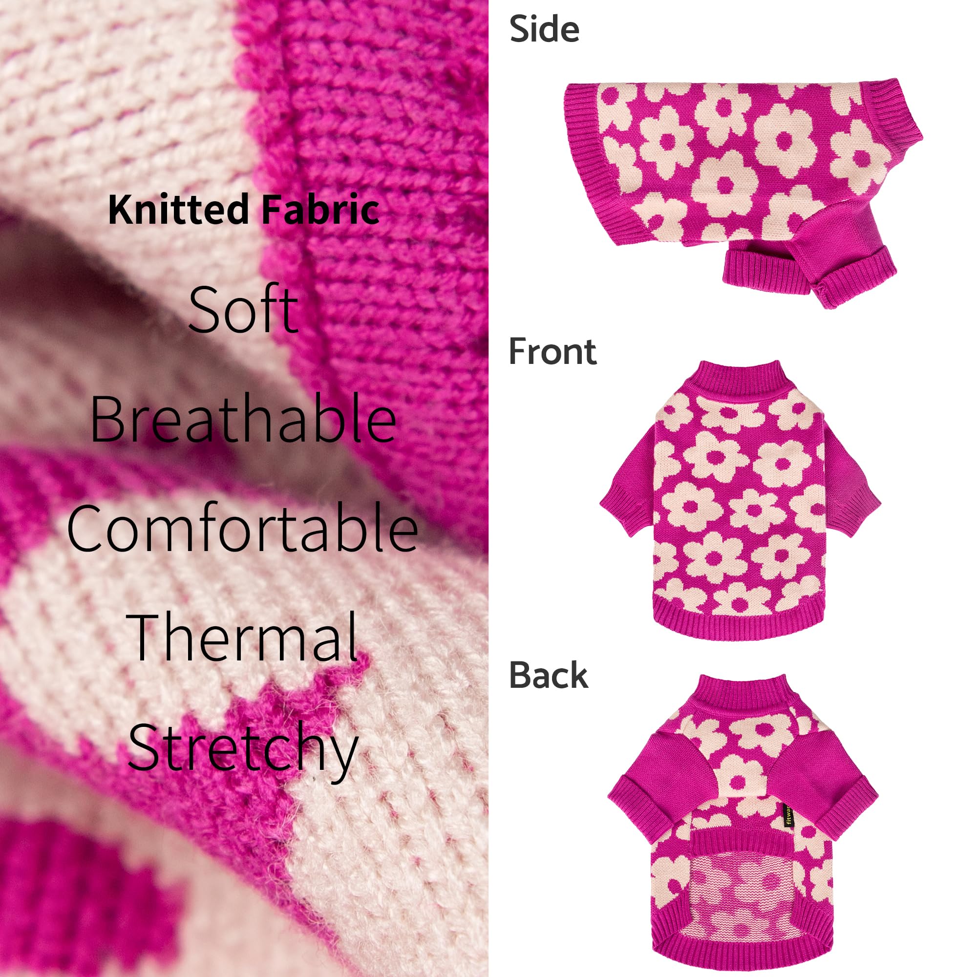 Fitwarm floral dog sweater jacquard pattern adds stylish pet-friendly visual appeal.