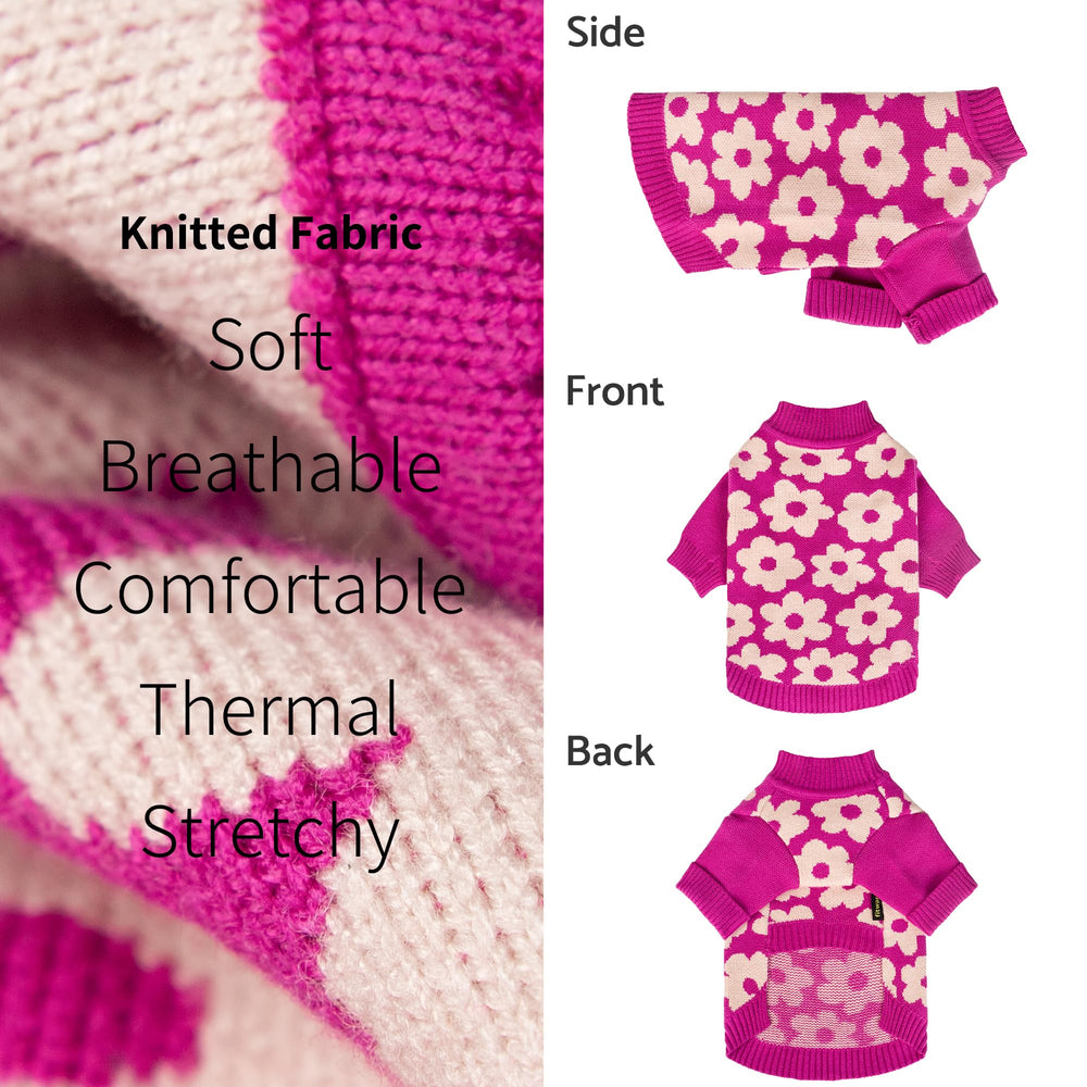 Fitwarm floral dog sweater jacquard pattern adds stylish pet-friendly visual appeal.