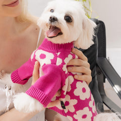 Fitwarm floral dog sweater small size guide demonstrates precise chest measurement fit.
