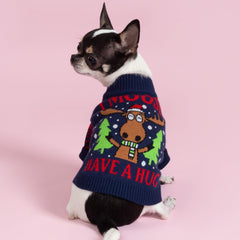 Fitwarm Funny Moose Dog Sweater back view for festive holiday styling.
