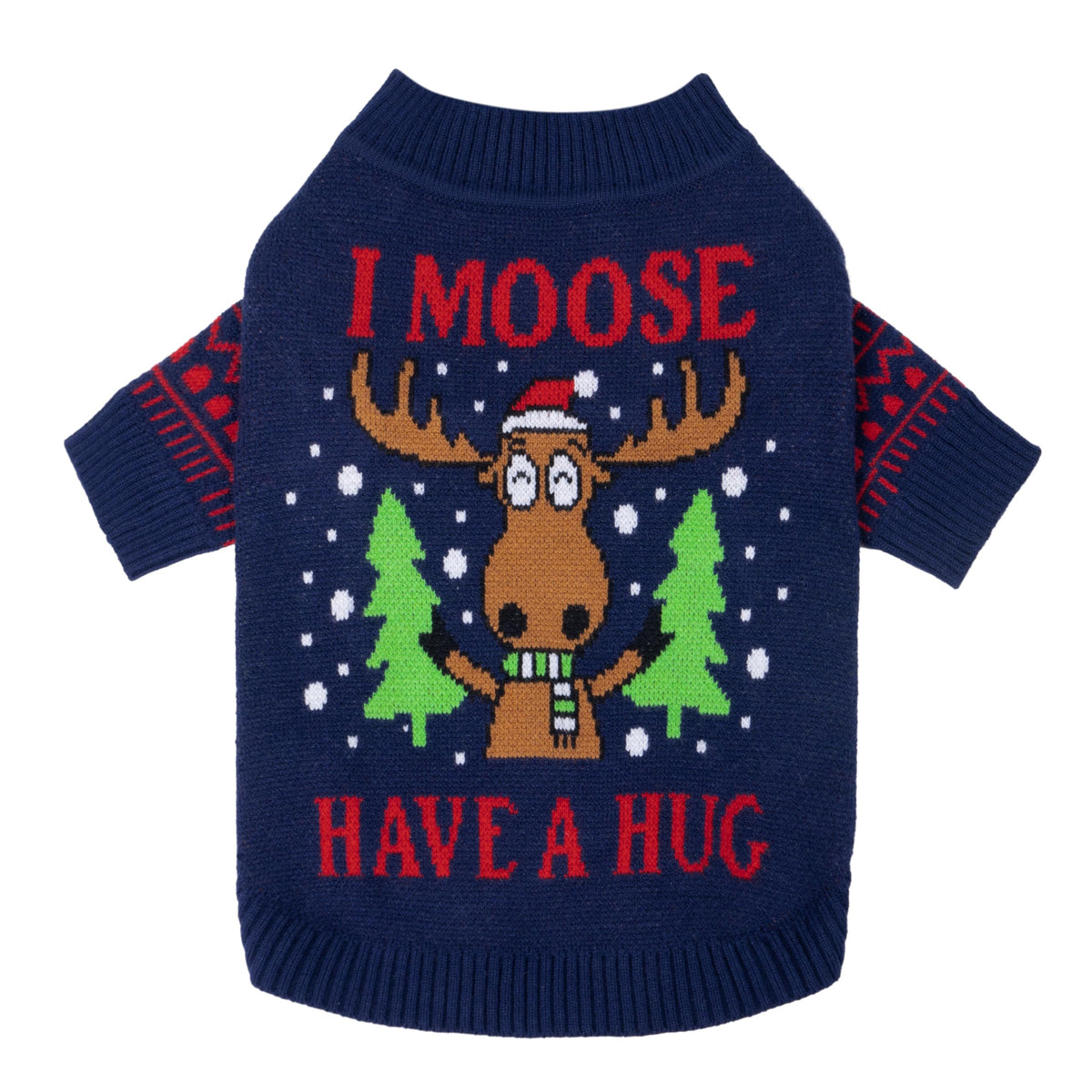 Fitwarm Funny Moose Dog Sweater front view offers cozy warmth for winter walks.