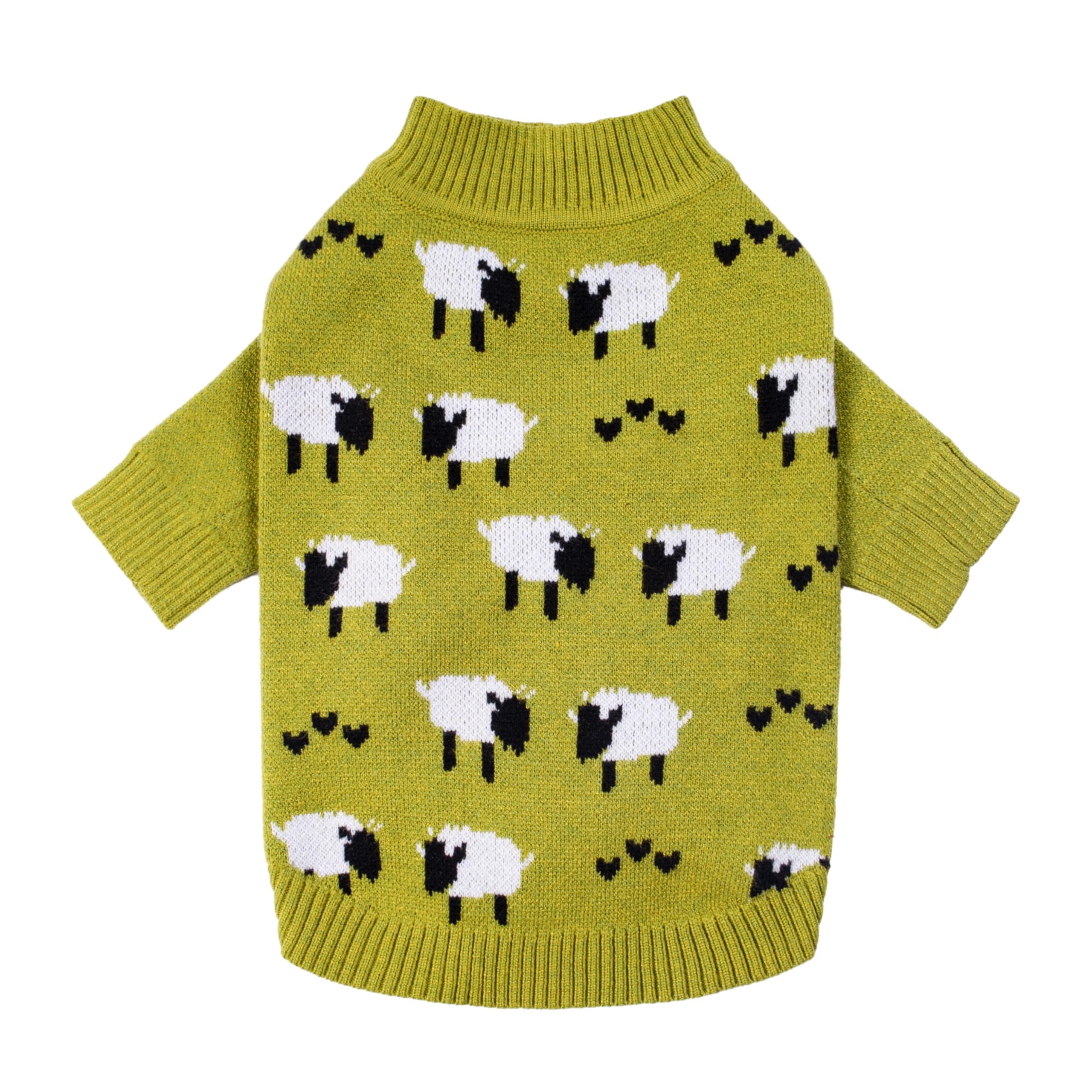 Fitwarm Funny Sheep Dog Sweater olive-green closeup knit provides soft warmth