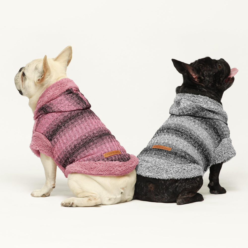 Fitwarm Fuzzy Dog Sweater color-block design in Heather Pink and Black for stylish cold-weather wear.