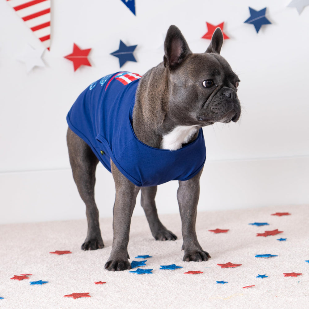 Fitwarm patriotic dog shirt graphic highlighting top hat and mustache for playful vibes