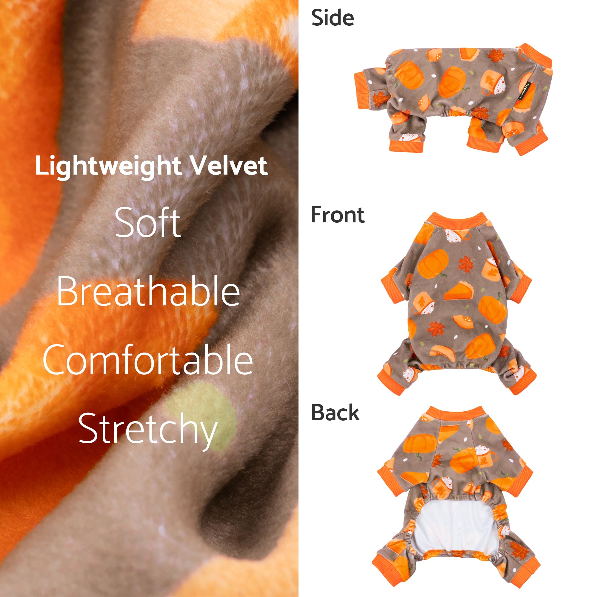 Fitwarm Pumpkin Dog Pajamas orange ribbed trim detail for a cozy fit