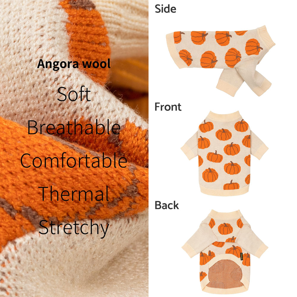 Fitwarm Pumpkin Dog Sweater back view demonstrates full coverage during chilly walks
