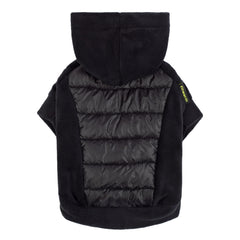Fitwarm quilted fleece dog hoodie front view showing lightweight warmth for chilly walks.