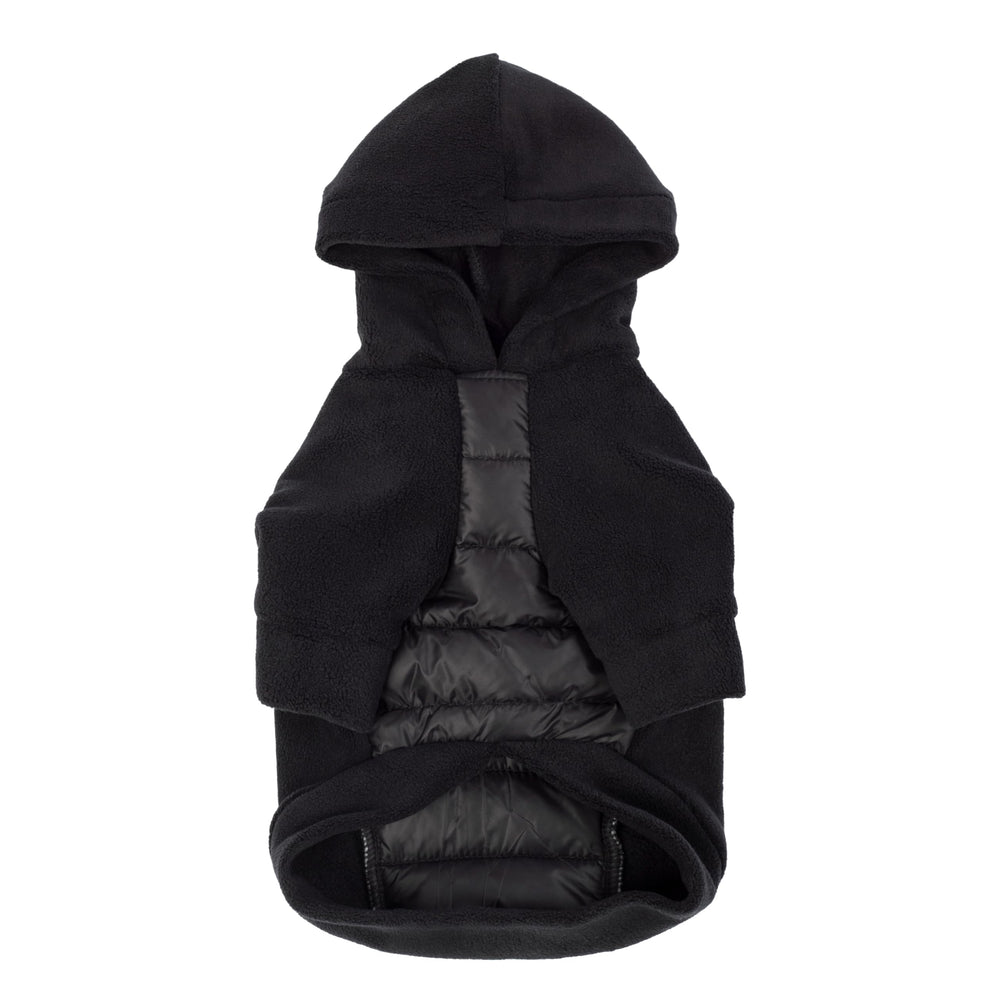 Fitwarm Quilted Fleece Dog Hoodie stretchy fabric supports easy on/off and movement.