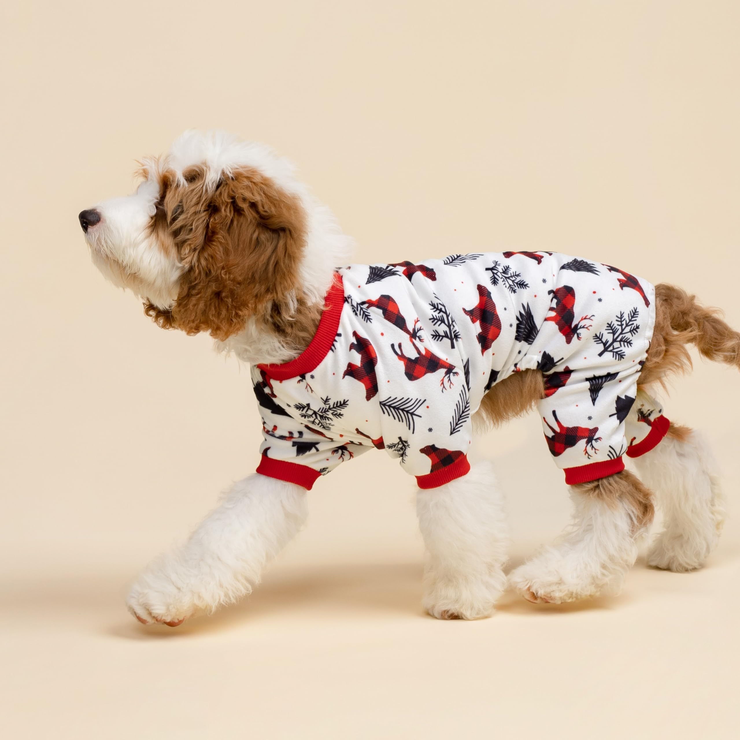 Fitwarm Reindeer Dog Pajamas full-body shot with easy on/off design