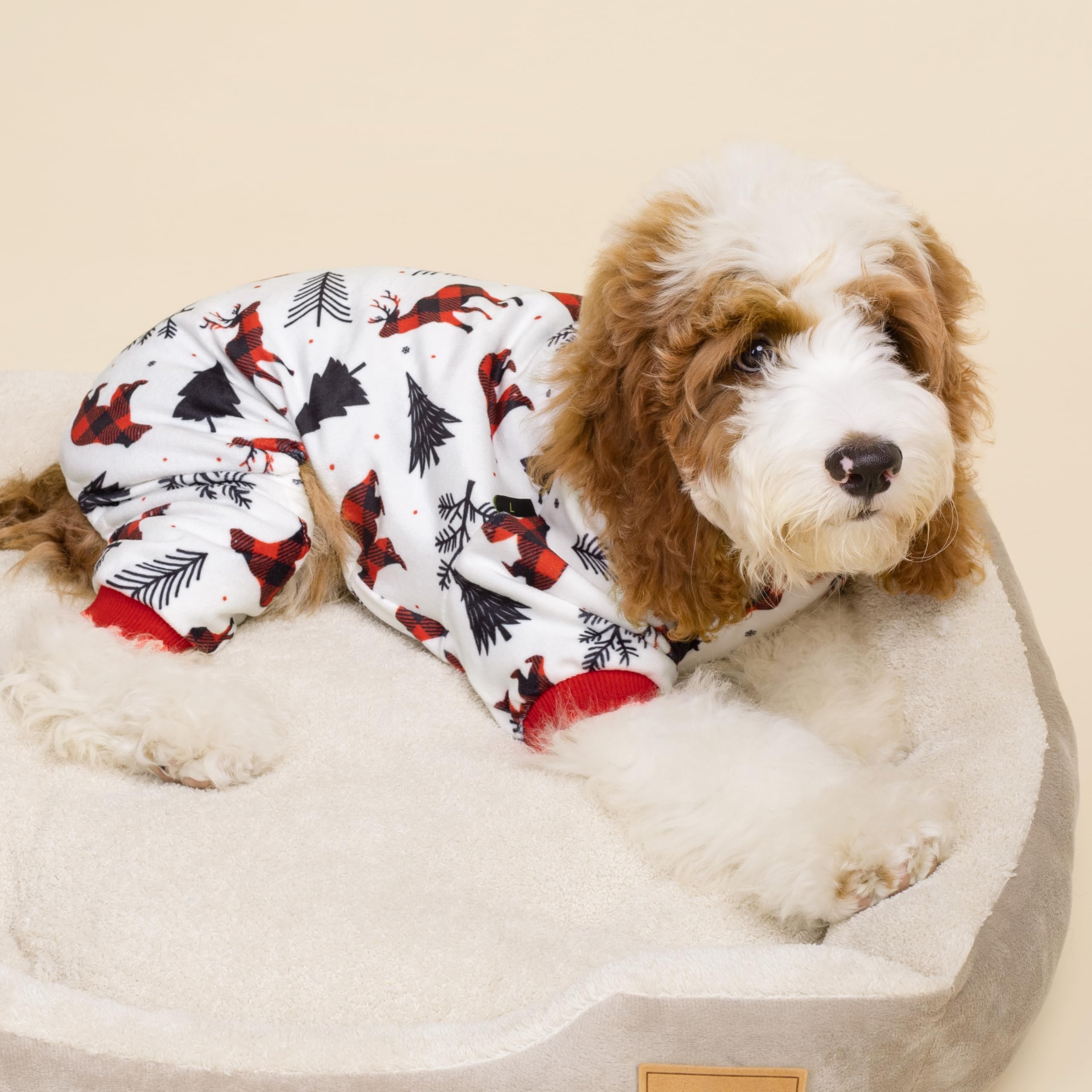 Fitwarm Reindeer Dog Pajamas winter forest print for holiday lounging