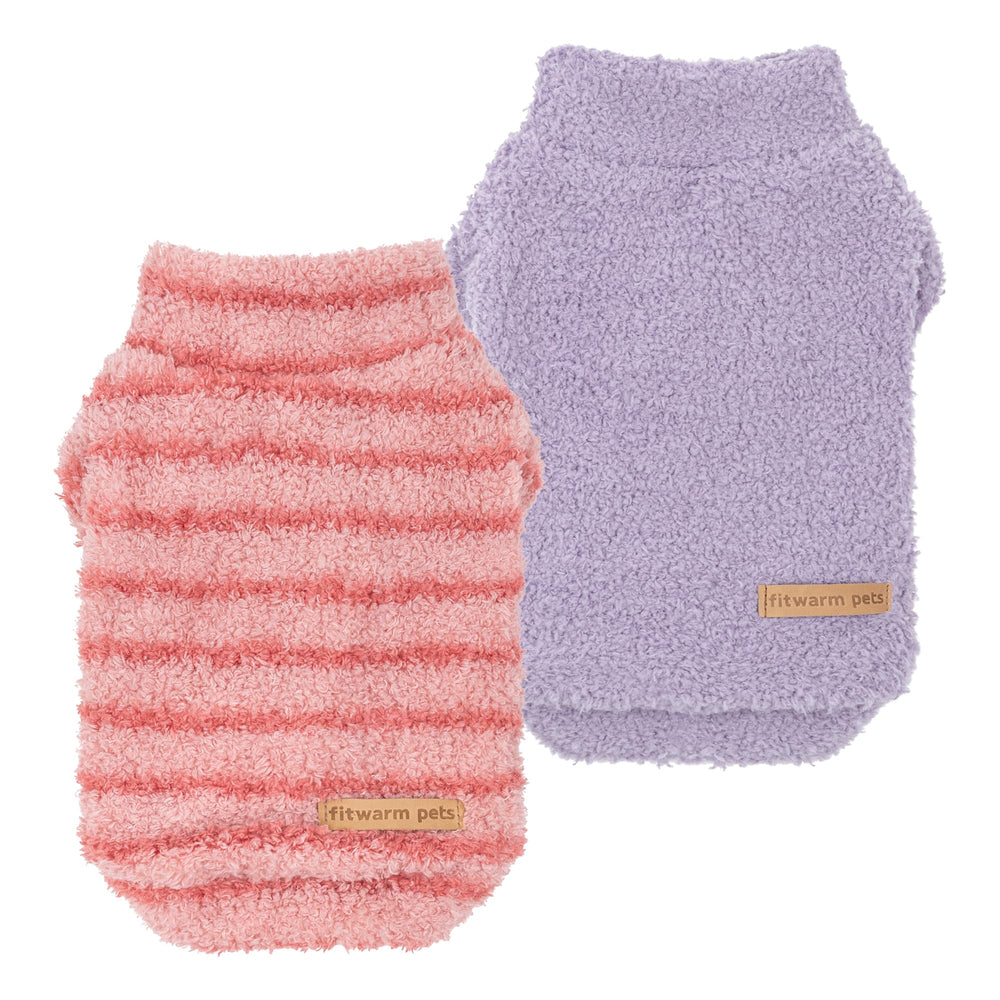 Fitwarm striped fleece dog sweater pink close up showing soft texture for warmth