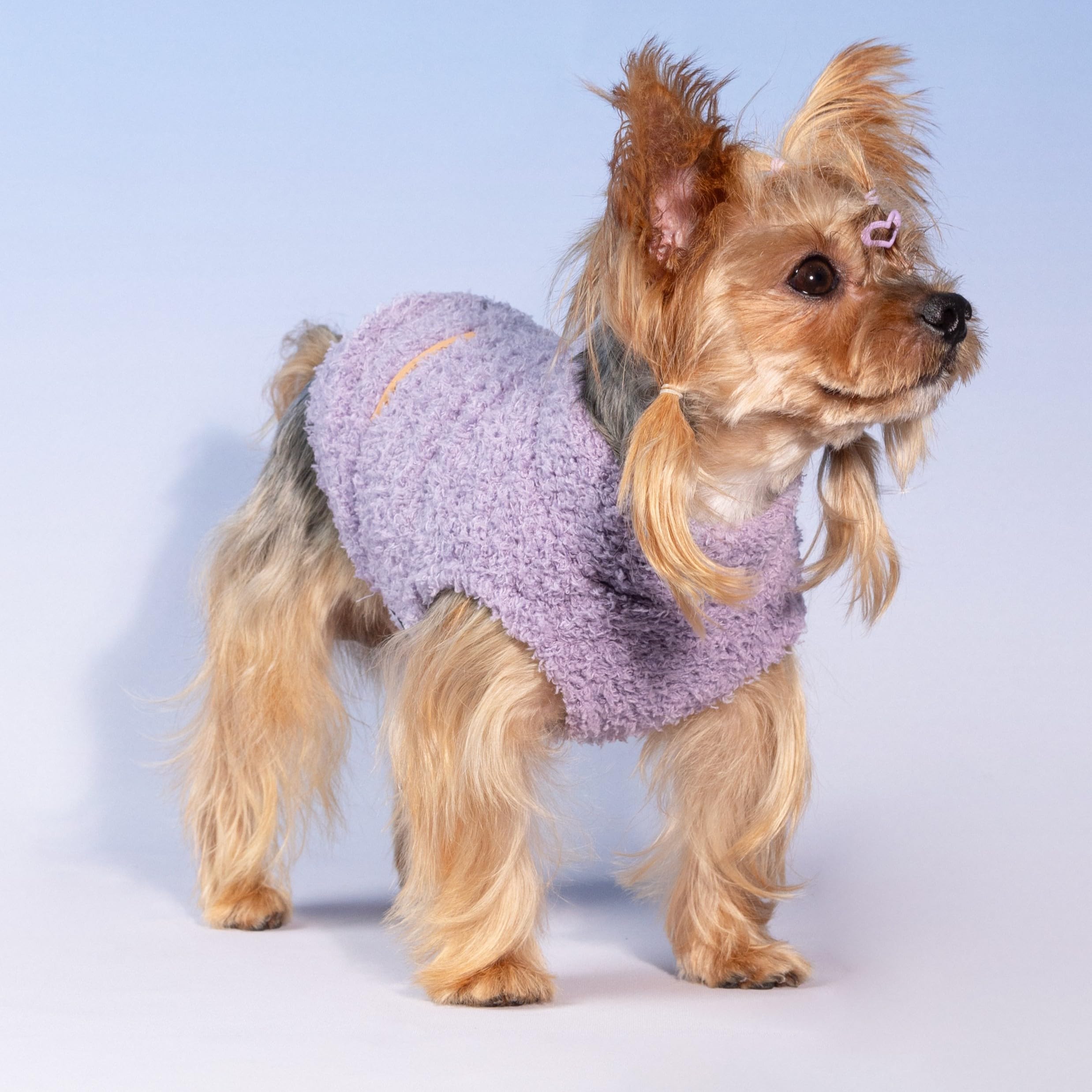 Fitwarm striped fleece dog sweater texture close-up reveals plush knit and durability
