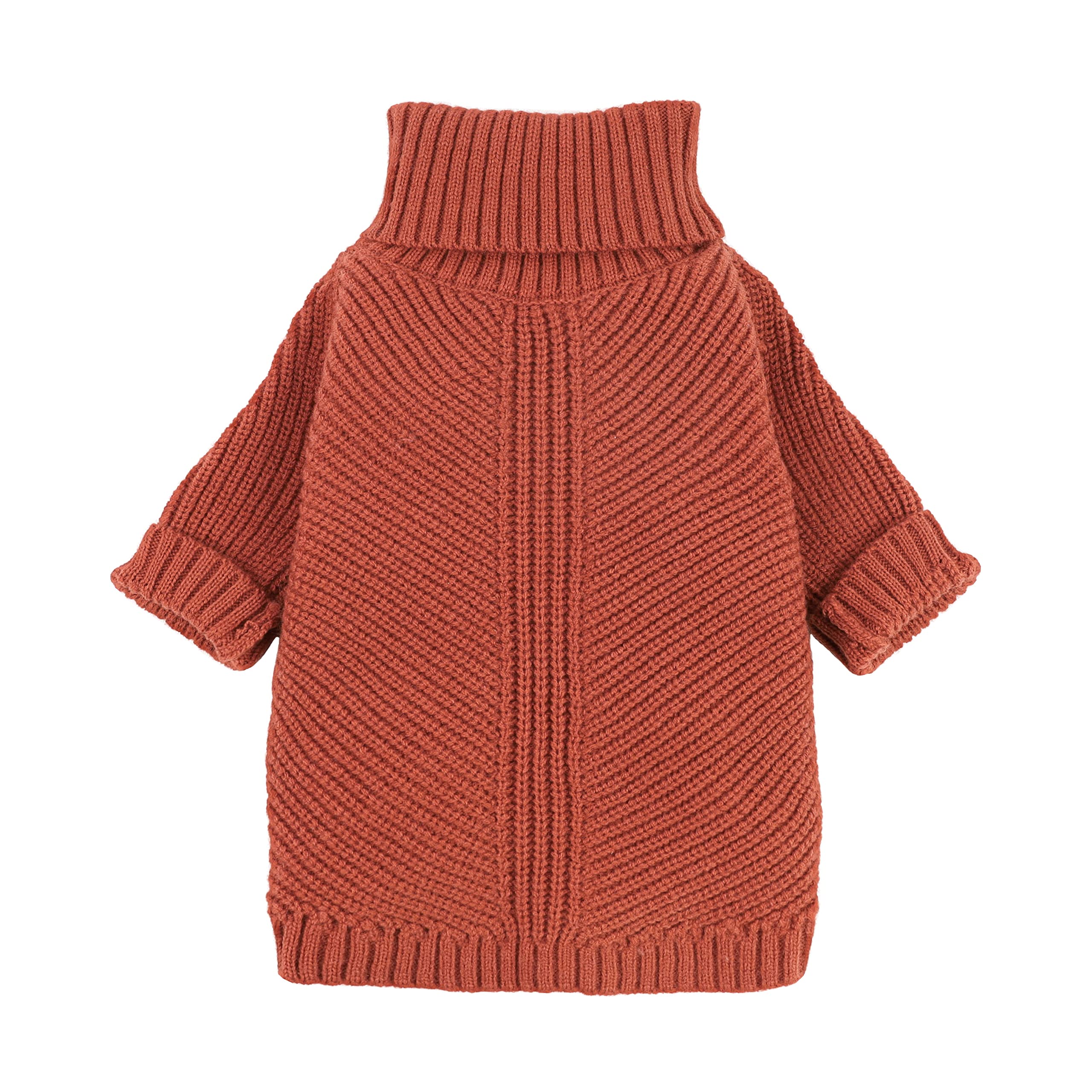 Fitwarm thermal knitted dog sweater back view offers cozy warmth for winter outings.