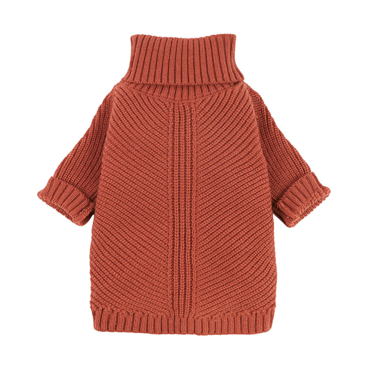 Fitwarm thermal knitted dog sweater back view offers cozy warmth for winter outings.