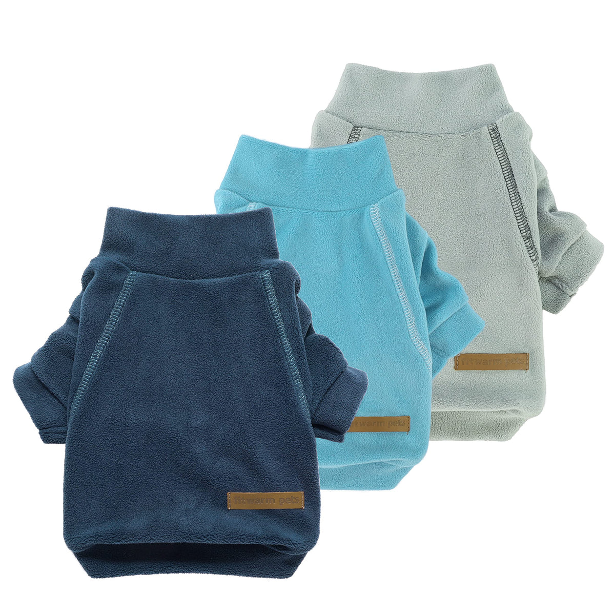 Fitwarm fleece sweater blue front view keeps small pets warm
