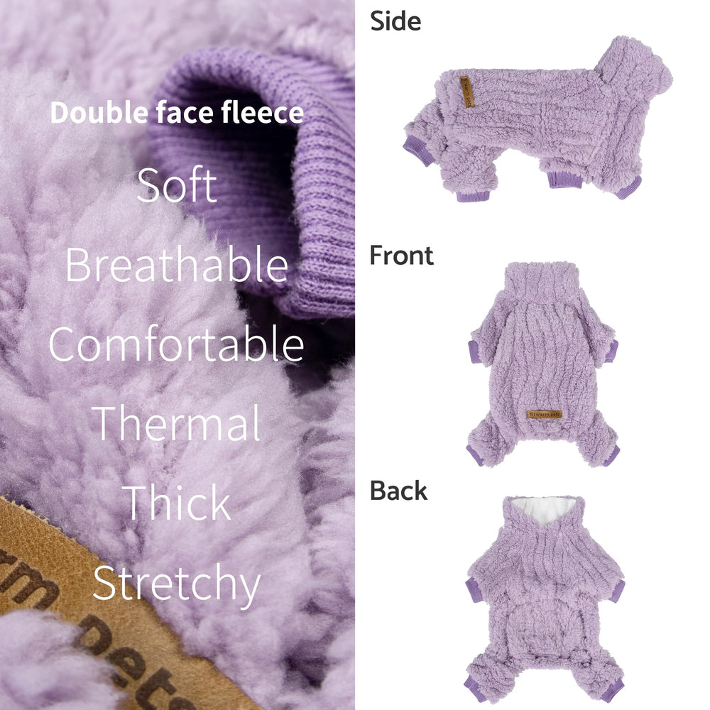 Close-up of fabric texture on Fitwarm lavender fleece dog sweater, plush softness