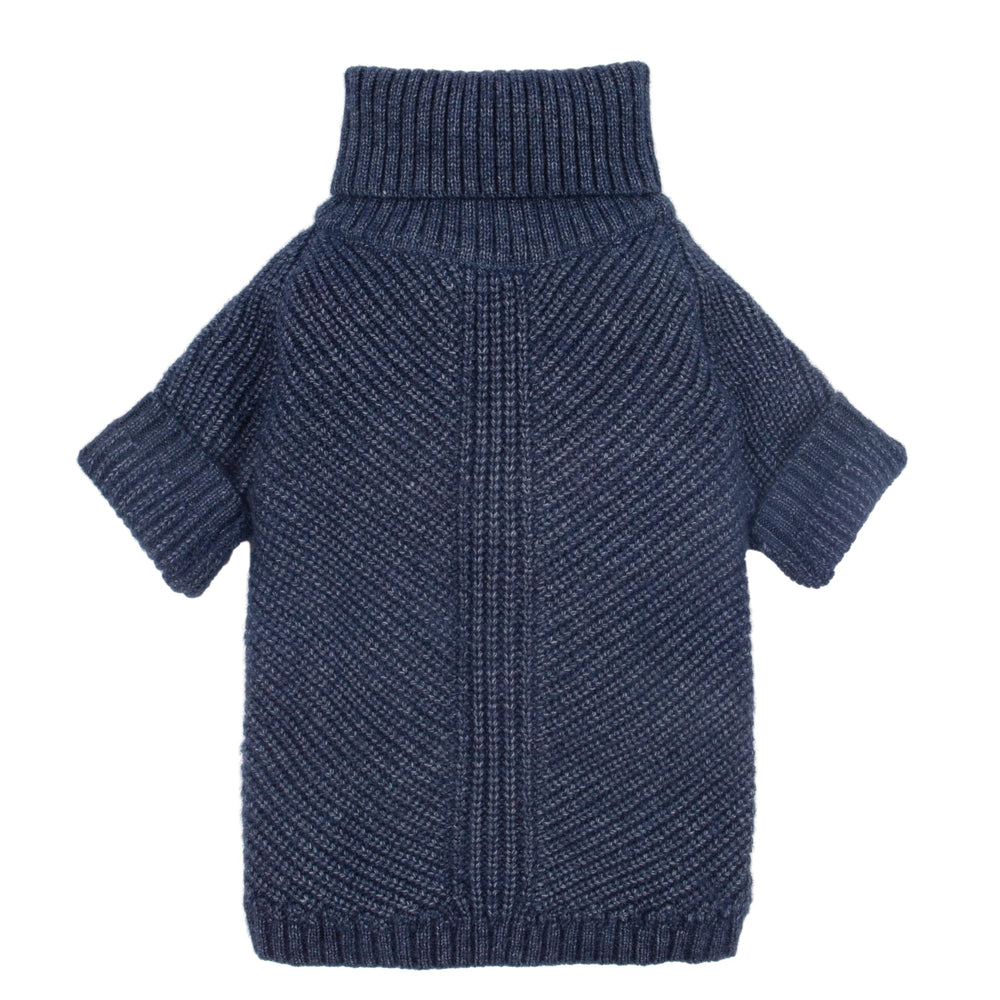Fitwarm turtleneck knit dog sweater front view in heather navy provides cozy warmth