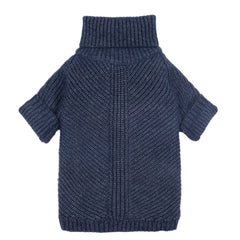 Fitwarm turtleneck knit dog sweater front view in heather navy provides cozy warmth