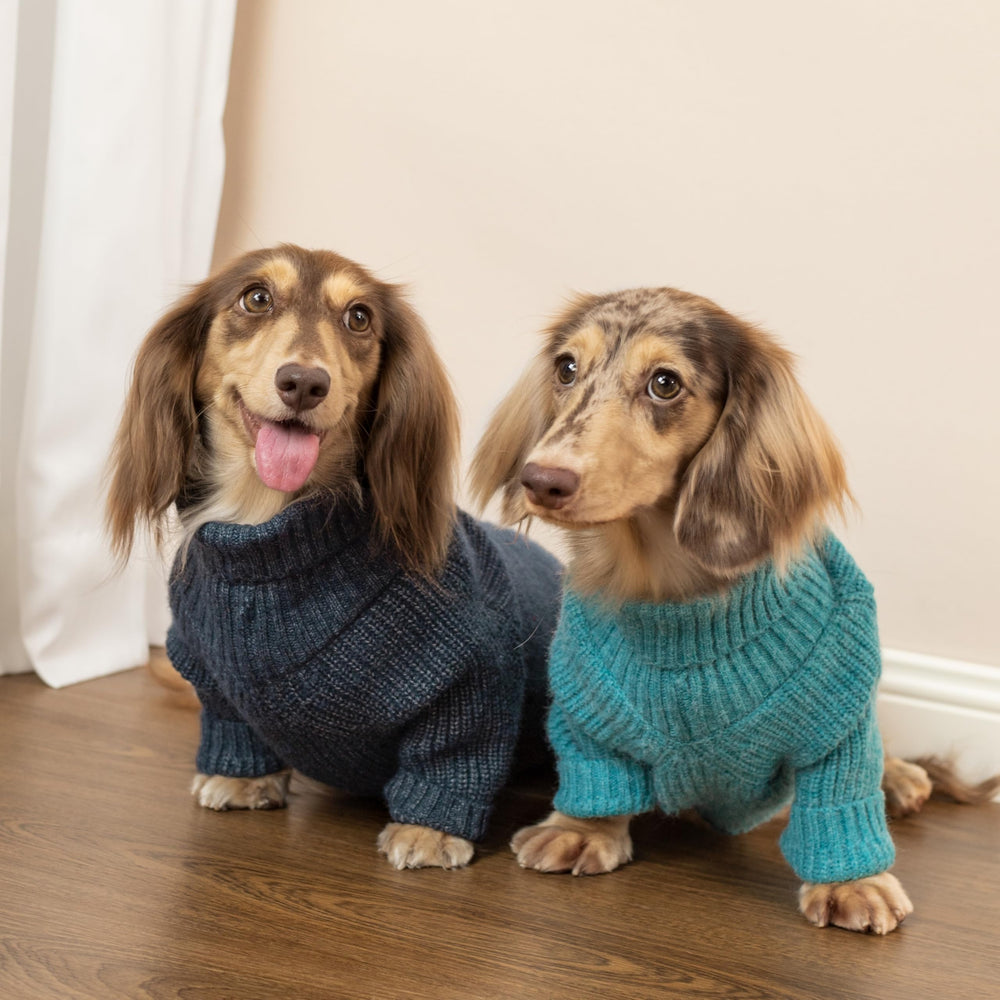 Fitwarm turtleneck knit dog sweater side view highlights snug small breed fit