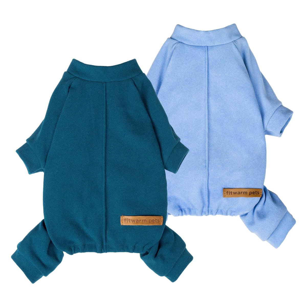 Fitwarm two-pack fleece dog pajamas front view for cozy winter warmth.