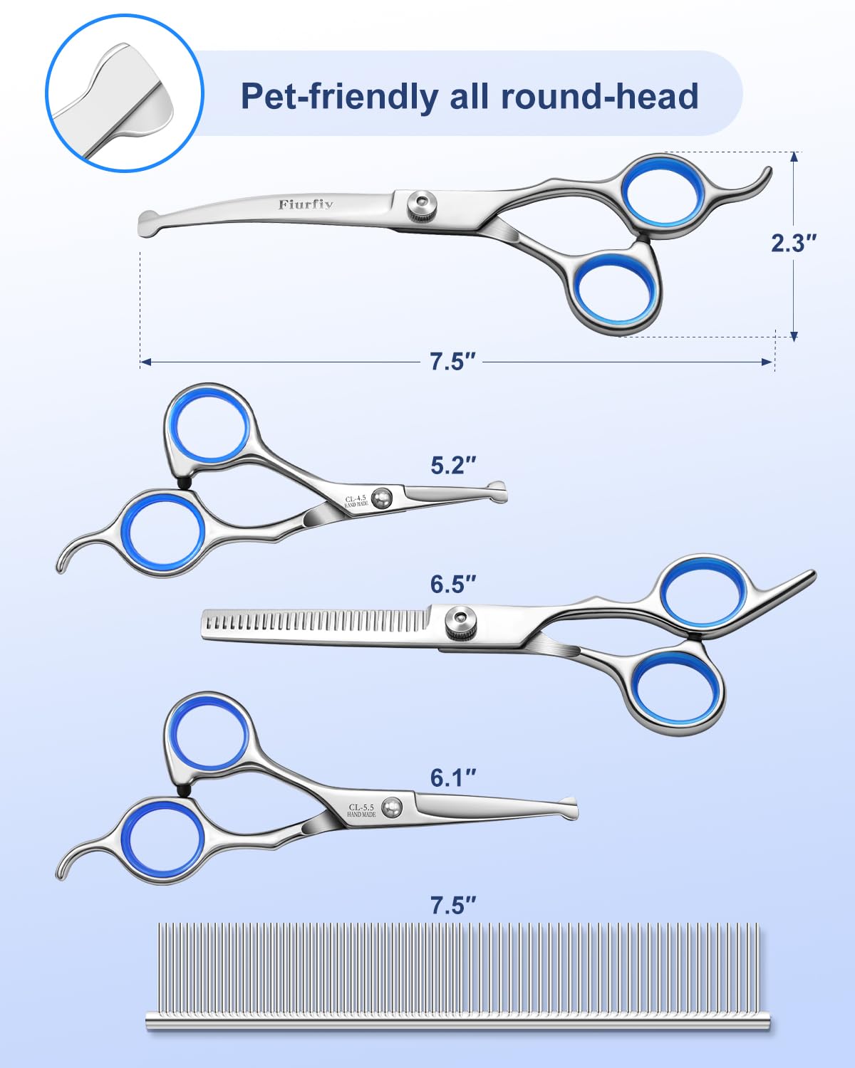 Fiurfiy 6-in-1 thinning scissor for gentle fur texture control.