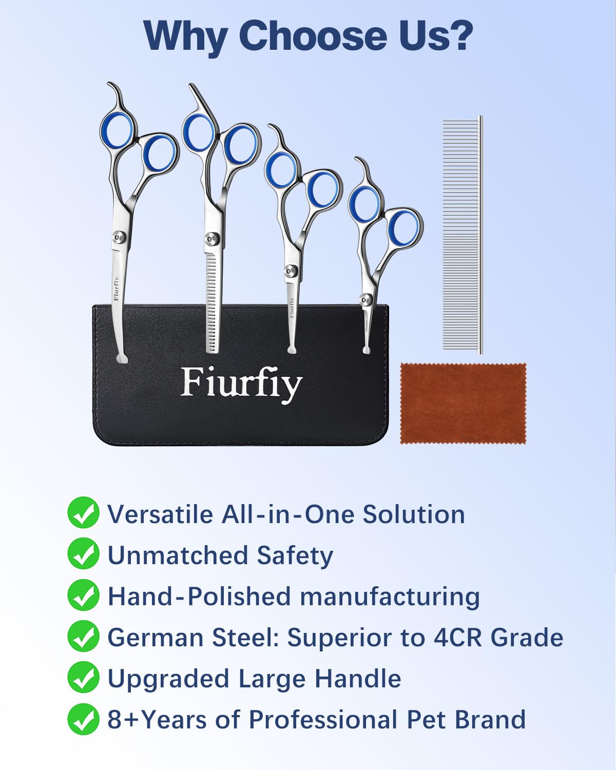 Fiurfiy 6-in-1 tools with ergonomic non-slip handles for comfortable grooming.