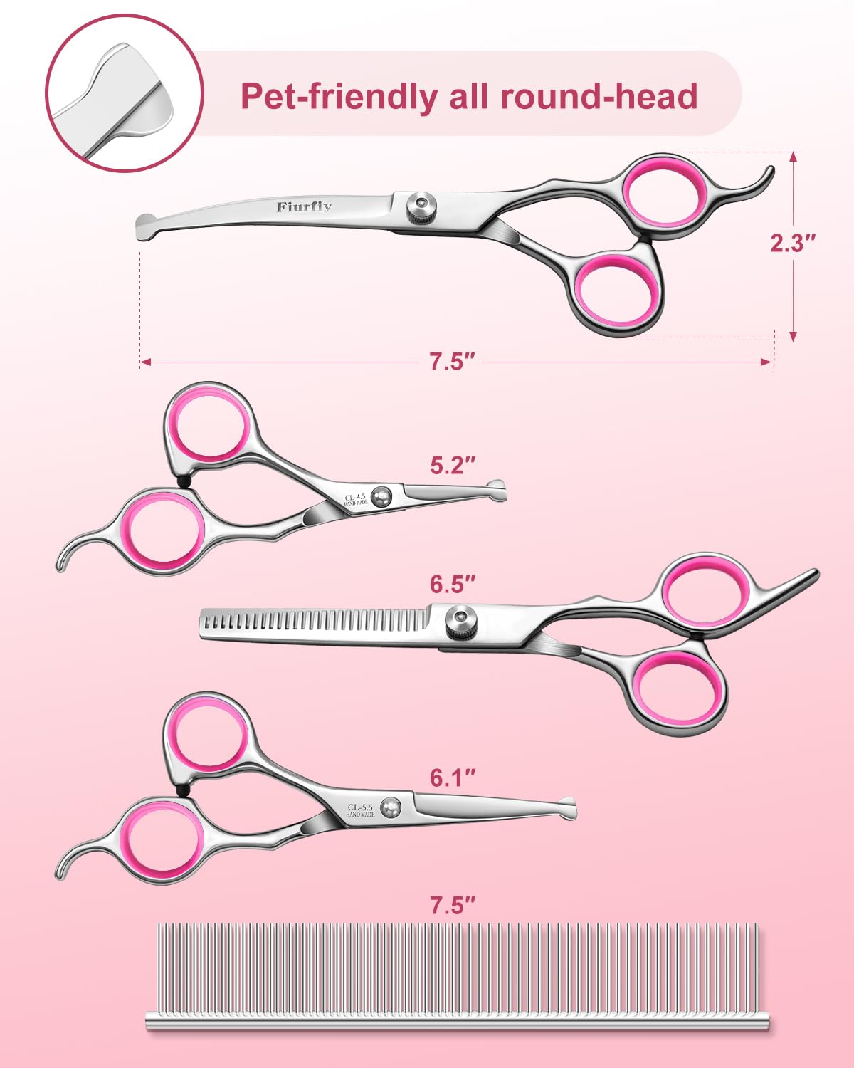 Fiurfiy Furry 6-in-1 curved scissors with interchangeable heads for versatility