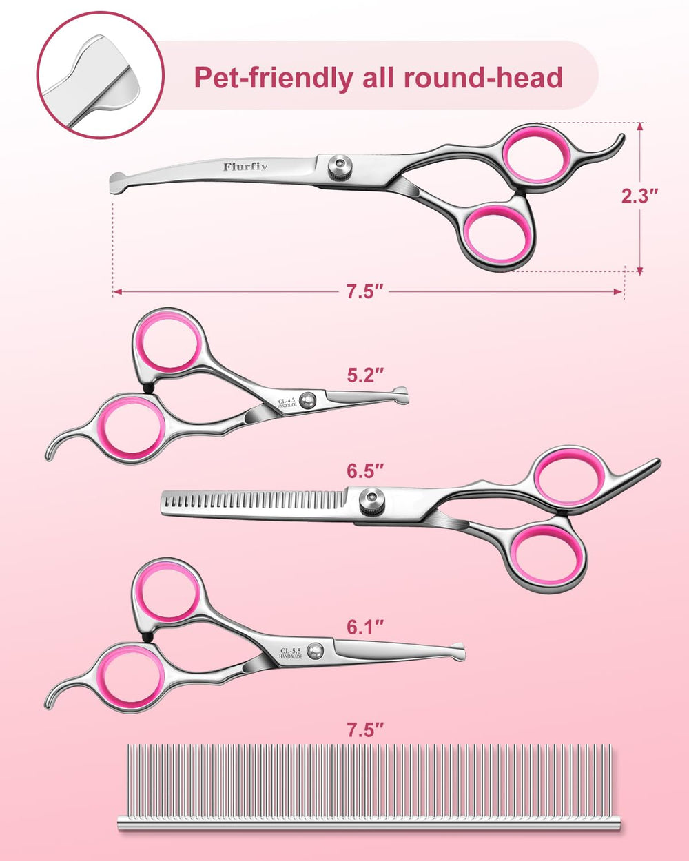 Fiurfiy Furry 6-in-1 curved scissors with interchangeable heads for versatility