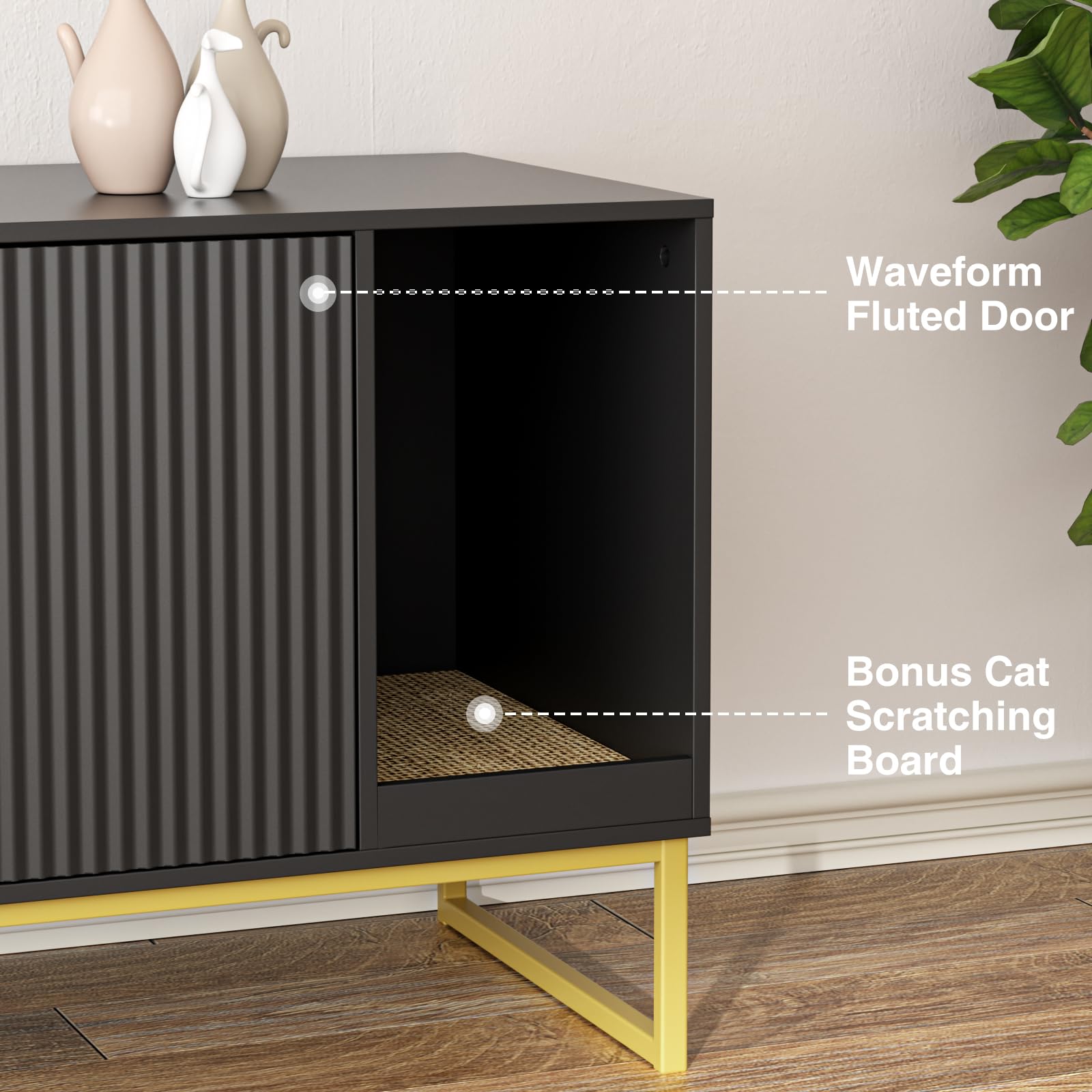 FiveWillowise hidden litter box cabinet side view showing compact footprint.