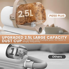 FIXR 11000pa suction heads capture loose hairs during grooming sessions